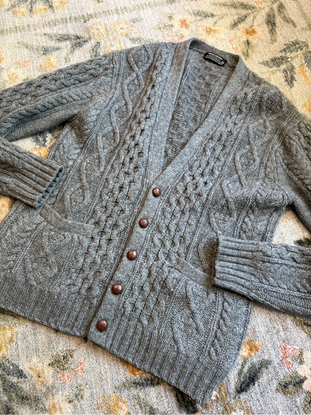 Brooks Brothers 60s VTG Scottish Shetland Wool Cardigan Pockets Leather Buttons